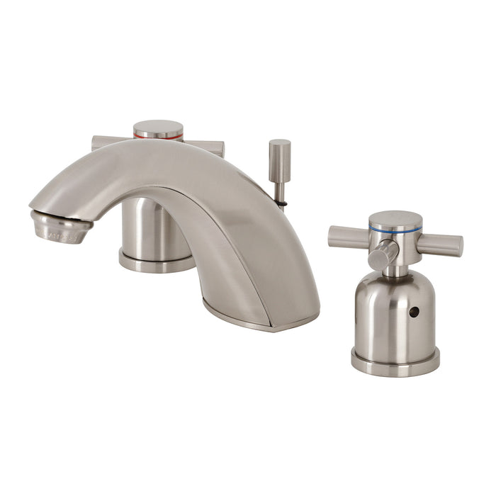 Kingston Tulare FB8958DX - Concord Two-Handle 3-Hole Deck Mount Widespread Bathroom Faucet with Pop-Up Drain, Brushed Nickel