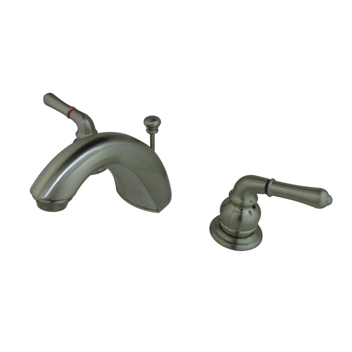FB958 Two-Handle 3-Hole Deck Mount Widespread Bathroom Faucet with Plastic Pop-Up, Brushed Nickel