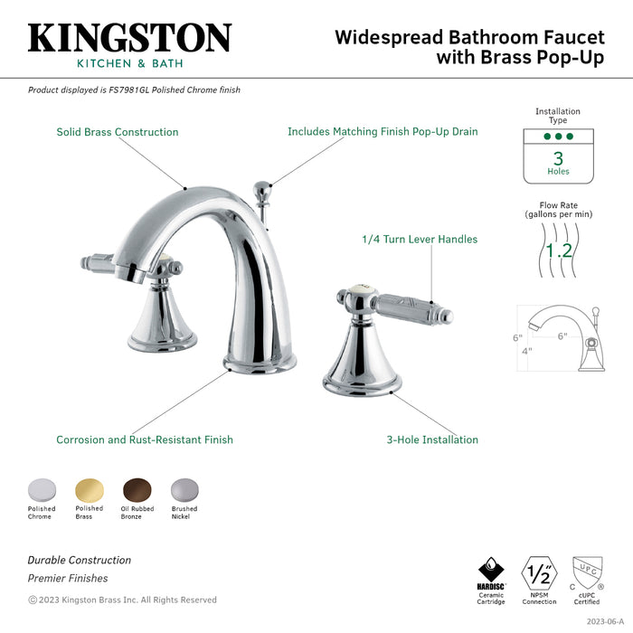 Georgian FS7981GL Two-Handle 3-Hole Deck Mount Widespread Bathroom Faucet with Brass Pop-Up, Polished Chrome