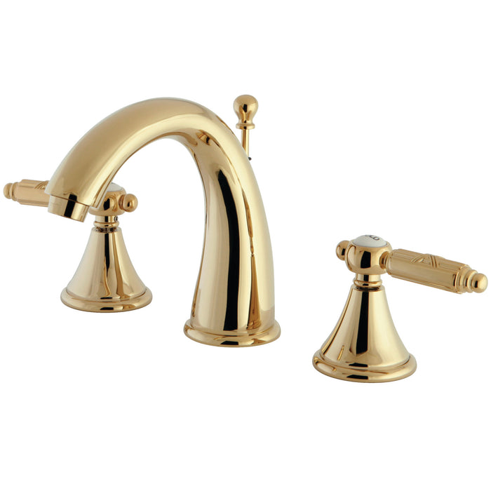Georgian FS7982GL Two-Handle 3-Hole Deck Mount Widespread Bathroom Faucet with Brass Pop-Up, Polished Brass