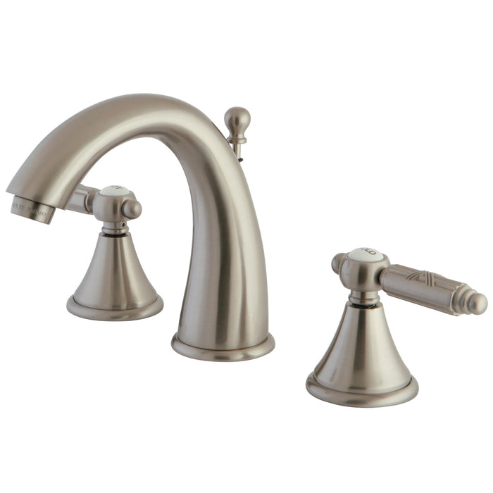 Georgian FS7988GL Two-Handle 3-Hole Deck Mount Widespread Bathroom Faucet with Brass Pop-Up, Brushed Nickel