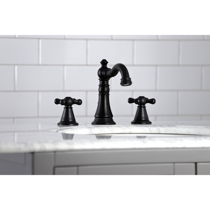 Kingston Heirloom FSC1970AAX - American Classic Two-Handle 3-Hole Deck Mount Widespread Bathroom Faucet with Brass Pop-Up, Matte Black