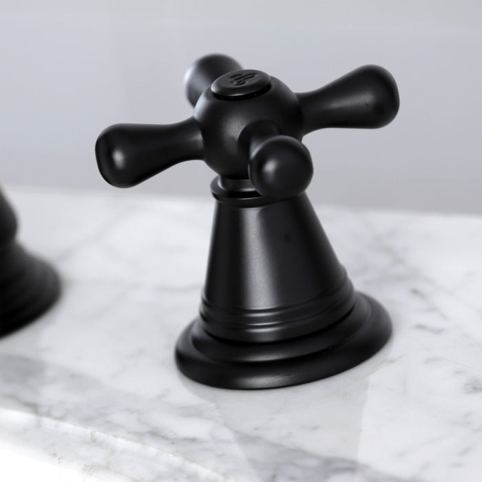 Kingston Heirloom FSC1970AAX - American Classic Two-Handle 3-Hole Deck Mount Widespread Bathroom Faucet with Brass Pop-Up, Matte Black