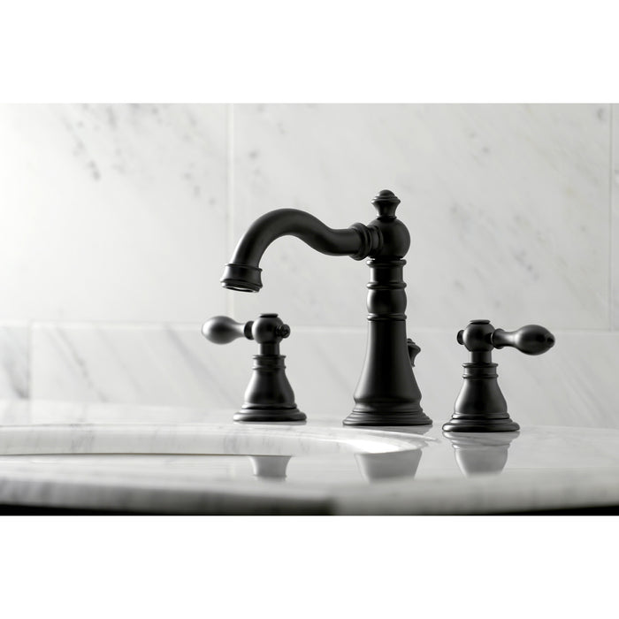 American Classic FSC1970ACL Two-Handle 3-Hole Deck Mount Widespread Bathroom Faucet with Brass Pop-Up, Matte Black
