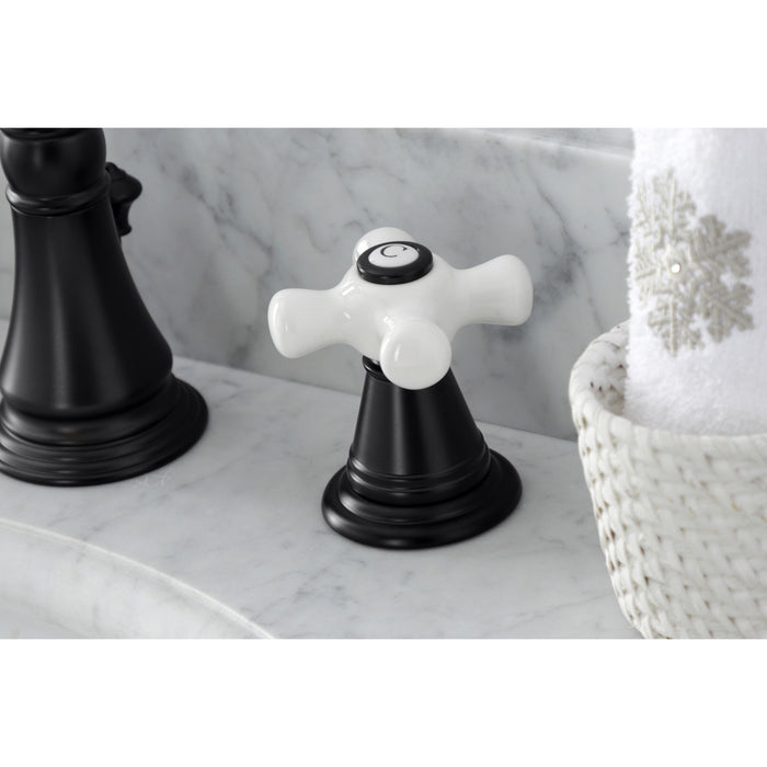 Kingston Heirloom FSC1970APX - American Classic Two-Handle 3-Hole Deck Mount Widespread Bathroom Faucet with Brass Pop-Up, Matte Black