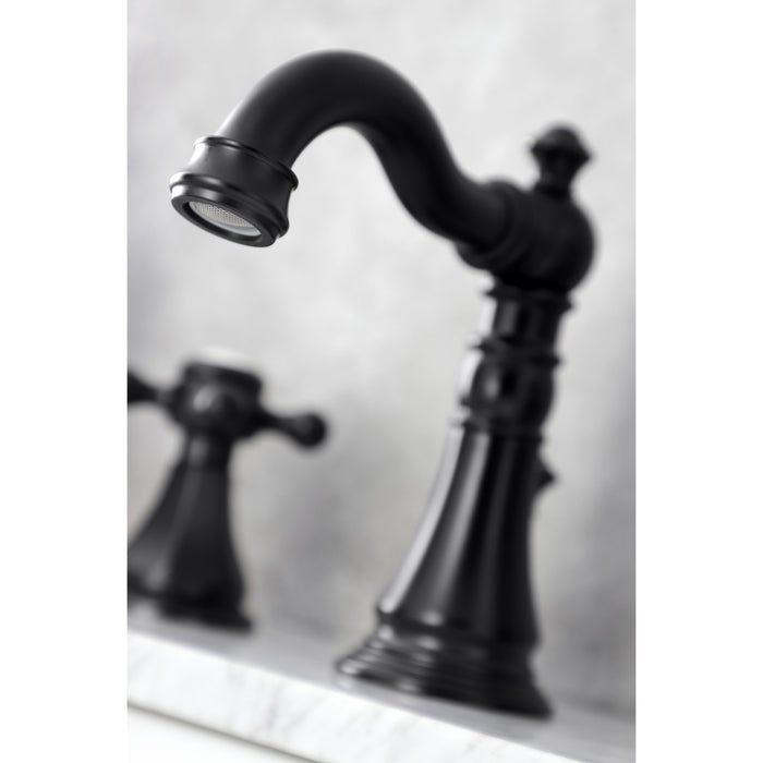 Kingston Heirloom FSC1970BX - Metropolitan Two-Handle 3-Hole Deck Mount Widespread Bathroom Faucet with Brass Pop-Up, Matte Black