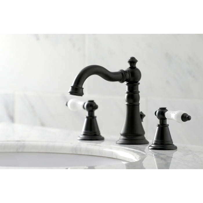 English Classic FSC1970PL Two-Handle 3-Hole Deck Mount Widespread Bathroom Faucet with Brass Pop-Up, Matte Black
