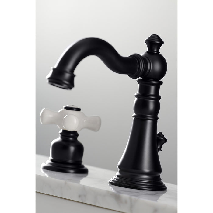 American Classic FSC1970PX Two-Handle 3-Hole Deck Mount Widespread Bathroom Faucet with Brass Pop-Up, Matte Black