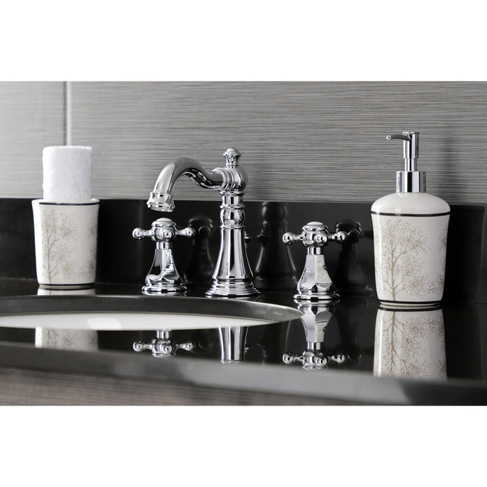 Kingston Heirloom FSC1971BX - Metropolitan Two-Handle 3-Hole Deck Mount Widespread Bathroom Faucet with Pop-Up Drain, Polished Chrome