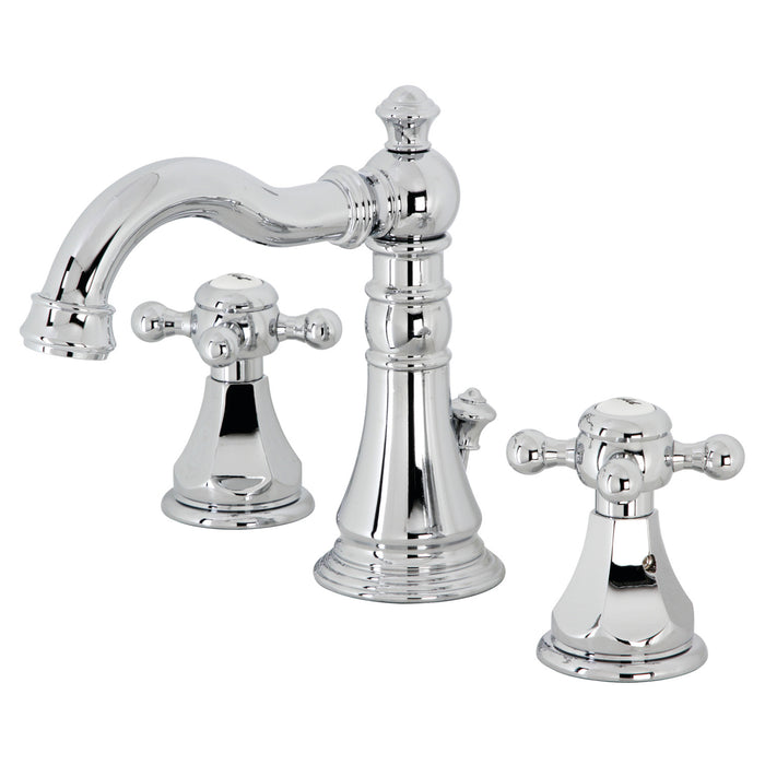 Kingston Heirloom FSC1971BX - Metropolitan Two-Handle 3-Hole Deck Mount Widespread Bathroom Faucet with Pop-Up Drain, Polished Chrome