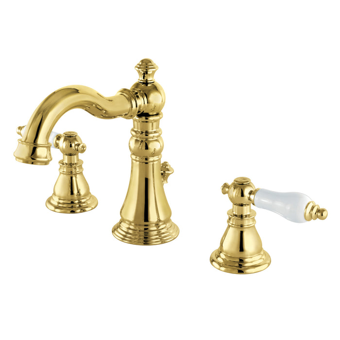 American Patriot FSC1972APL Two-Handle 3-Hole Deck Mount Widespread Bathroom Faucet with Pop-Up Drain, Polished Brass
