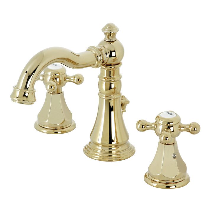 Kingston Heirloom FSC1972BX - Metropolitan Two-Handle 3-Hole Deck Mount Widespread Bathroom Faucet with Pop-Up Drain, Polished Brass