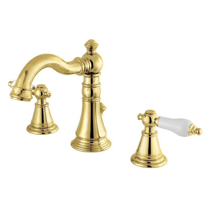 English Classic FSC1972PL Two-Handle 3-Hole Deck Mount Widespread Bathroom Faucet with Pop-Up Drain, Polished Brass