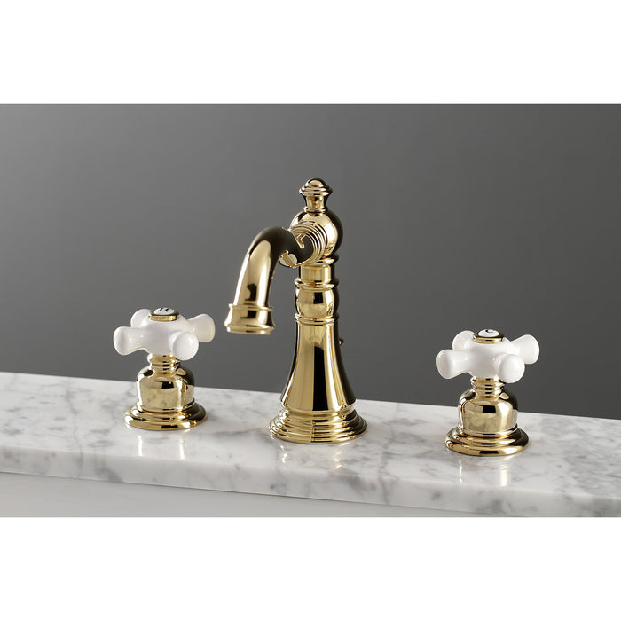 American Classic FSC1972PX Two-Handle 3-Hole Deck Mount Widespread Bathroom Faucet with Pop-Up Drain, Polished Brass