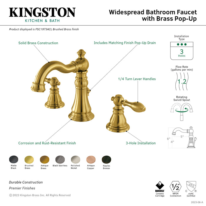 American Classic FSC19733ACL Two-Handle 3-Hole Deck Mount Widespread Bathroom Faucet with Brass Pop-Up, Antique Brass