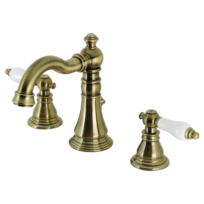 American Patriot FSC19733APL Two-Handle 3-Hole Deck Mount Widespread Bathroom Faucet with Brass Pop-Up, Antique Brass