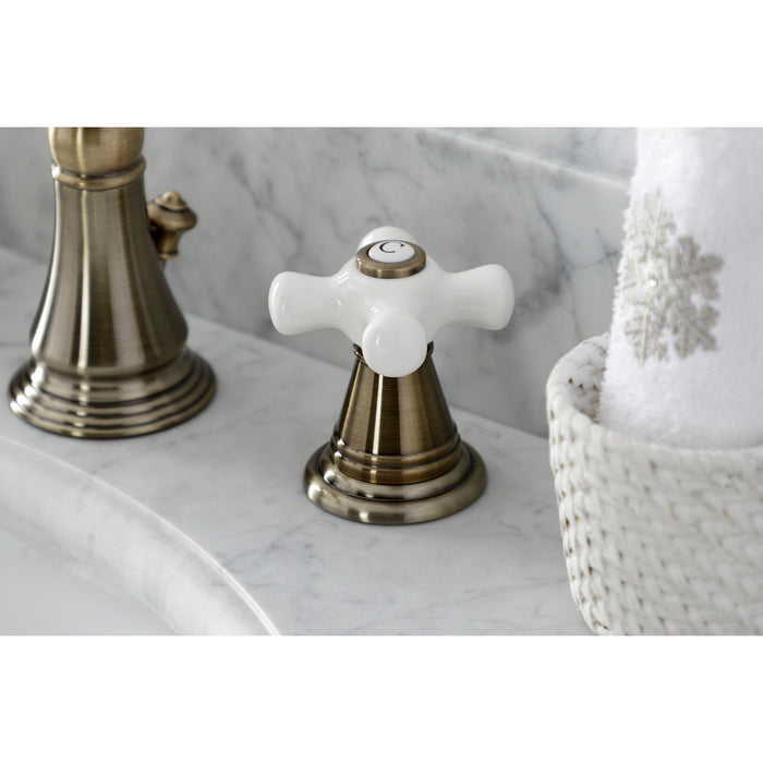 American Classic FSC19733APX Two-Handle 3-Hole Deck Mount Widespread Bathroom Faucet with Brass Pop-Up, Antique Brass