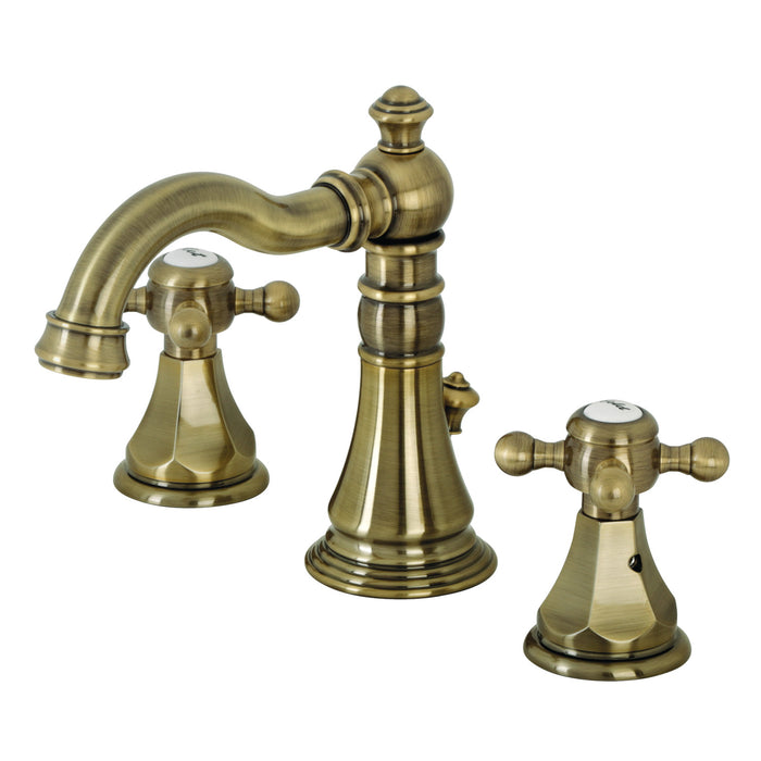 Kingston Heirloom FSC19733BX - Metropolitan Two-Handle 3-Hole Deck Mount Widespread Bathroom Faucet with Brass Pop-Up, Antique Brass