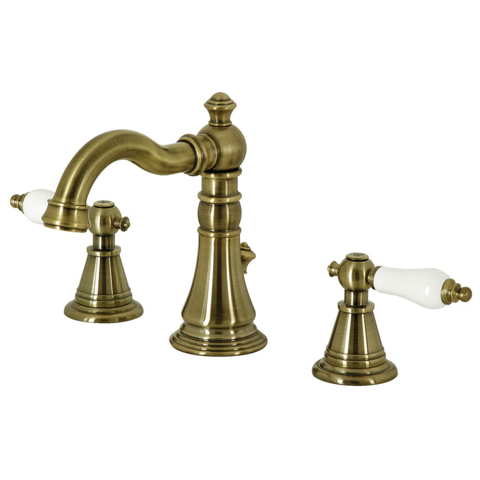English Classic FSC19733PL Two-Handle 3-Hole Deck Mount Widespread Bathroom Faucet with Brass Pop-Up, Antique Brass