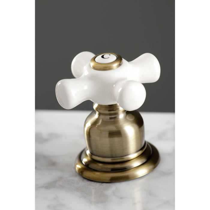 Kingston Heirloom FSC19733PX - American Classic Two-Handle 3-Hole Deck Mount Widespread Bathroom Faucet with Brass Pop-Up, Antique Brass