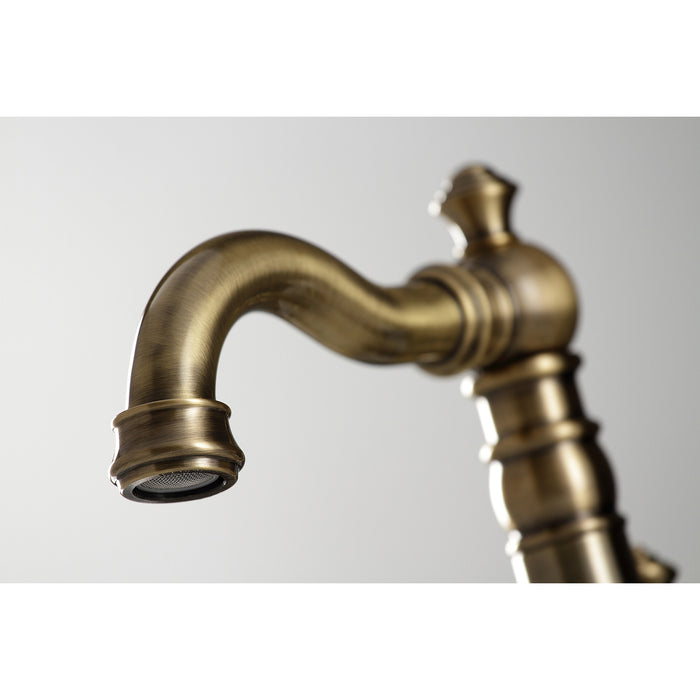 Kingston Heirloom FSC19733PX - American Classic Two-Handle 3-Hole Deck Mount Widespread Bathroom Faucet with Brass Pop-Up, Antique Brass