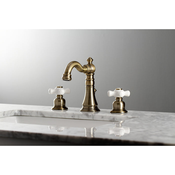 American Classic FSC19733PX Two-Handle 3-Hole Deck Mount Widespread Bathroom Faucet with Brass Pop-Up, Antique Brass