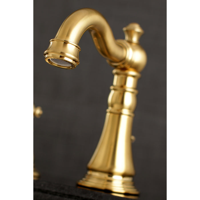 American Patriot FSC1973APL Two-Handle 3-Hole Deck Mount Widespread Bathroom Faucet with Brass Pop-Up, Brushed Brass
