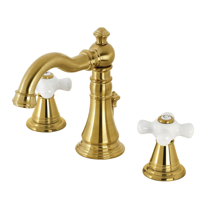 American Classic FSC1973APX Two-Handle 3-Hole Deck Mount Widespread Bathroom Faucet with Brass Pop-Up, Brushed Brass