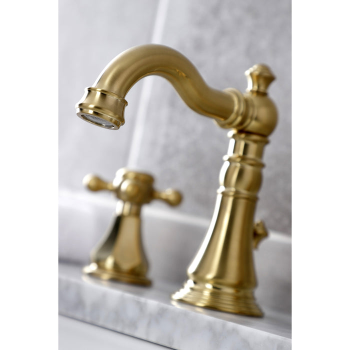 Kingston Heirloom FSC1973BX - Metropolitan Two-Handle 3-Hole Deck Mount Widespread Bathroom Faucet with Brass Pop-Up, Brushed Brass