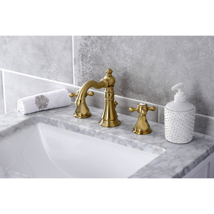 Kingston Heirloom FSC1973BX - Metropolitan Two-Handle 3-Hole Deck Mount Widespread Bathroom Faucet with Brass Pop-Up, Brushed Brass