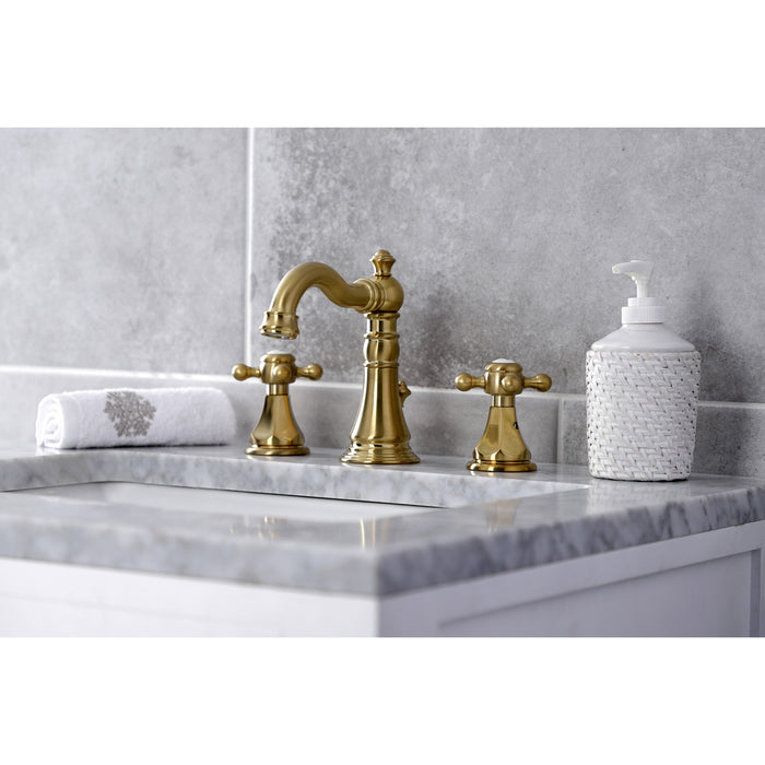 Kingston Heirloom FSC1973BX - Metropolitan Two-Handle 3-Hole Deck Mount Widespread Bathroom Faucet with Brass Pop-Up, Brushed Brass