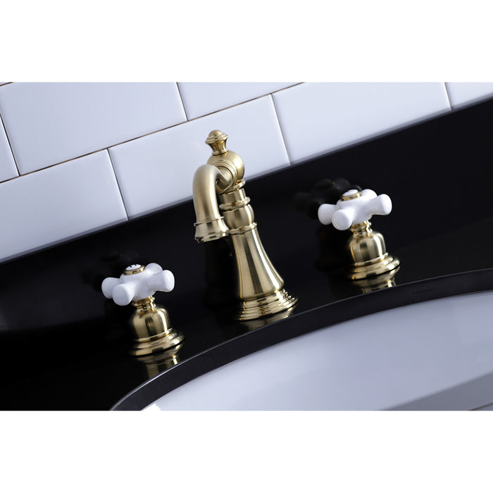 American Classic FSC1973PX Two-Handle 3-Hole Deck Mount Widespread Bathroom Faucet with Brass Pop-Up, Brushed Brass