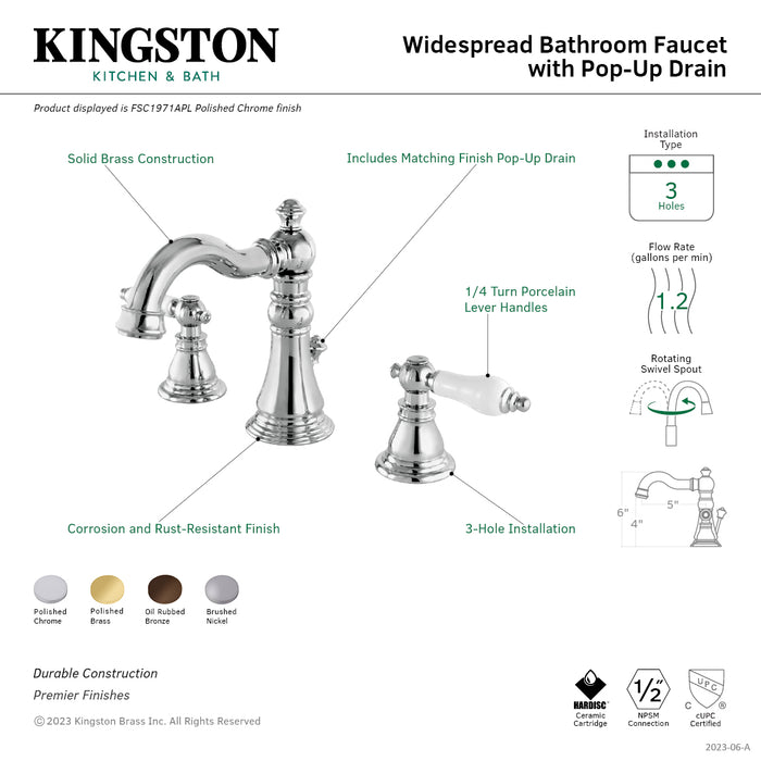 American Patriot FSC1975APL Two-Handle 3-Hole Deck Mount Widespread Bathroom Faucet with Pop-Up Drain, Oil Rubbed Bronze