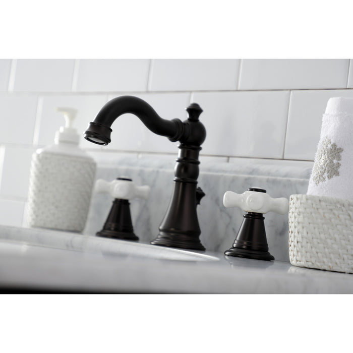Kingston Heirloom FSC1975APX - American Classic Two-Handle 3-Hole Deck Mount Widespread Bathroom Faucet with Pop-Up Drain, Oil Rubbed Bronze