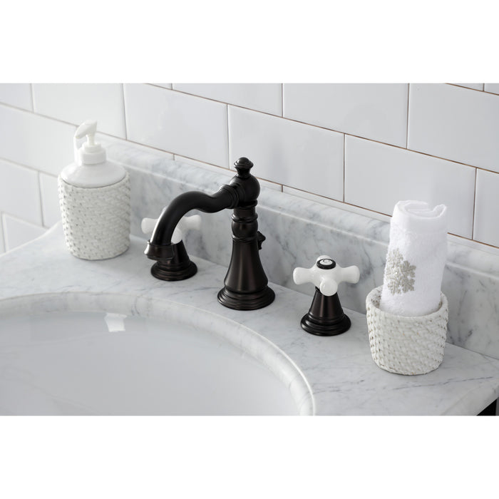 Kingston Heirloom FSC1975APX - American Classic Two-Handle 3-Hole Deck Mount Widespread Bathroom Faucet with Pop-Up Drain, Oil Rubbed Bronze