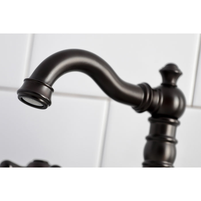 Kingston Heirloom FSC1975AX - American Classic Two-Handle 3-Hole Deck Mount Widespread Bathroom Faucet with Pop-Up Drain, Oil Rubbed Bronze