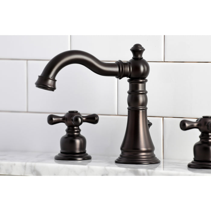 Kingston Heirloom FSC1975AX - American Classic Two-Handle 3-Hole Deck Mount Widespread Bathroom Faucet with Pop-Up Drain, Oil Rubbed Bronze