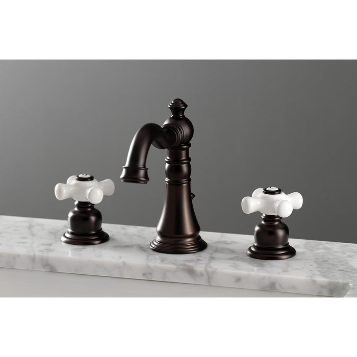 Kingston Heirloom FSC1975PX - American Classic Two-Handle 3-Hole Deck Mount Widespread Bathroom Faucet with Pop-Up Drain, Oil Rubbed Bronze