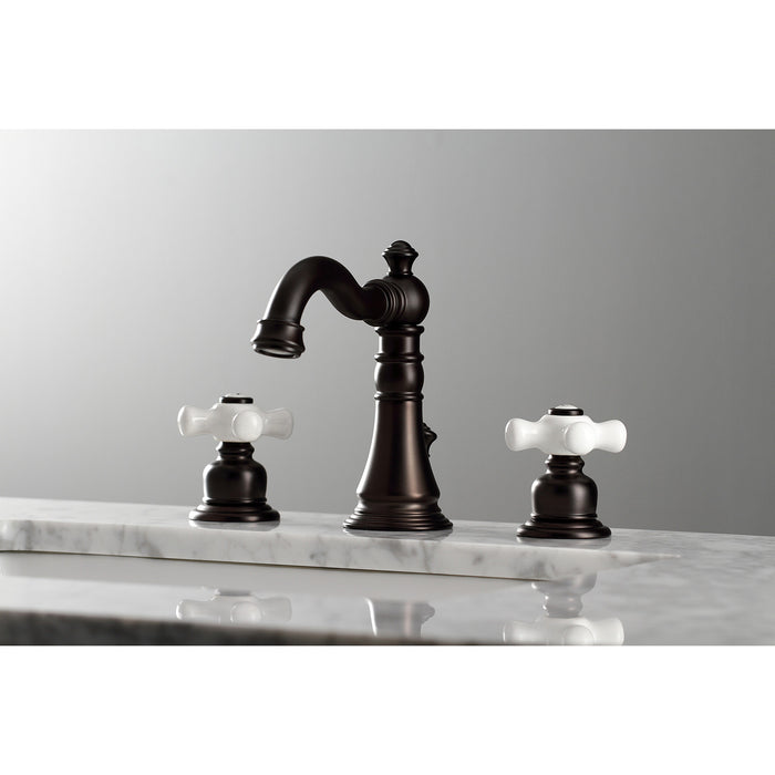 Kingston Heirloom FSC1975PX - American Classic Two-Handle 3-Hole Deck Mount Widespread Bathroom Faucet with Pop-Up Drain, Oil Rubbed Bronze
