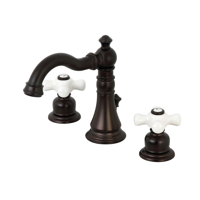 Kingston Heirloom FSC1975PX - American Classic Two-Handle 3-Hole Deck Mount Widespread Bathroom Faucet with Pop-Up Drain, Oil Rubbed Bronze