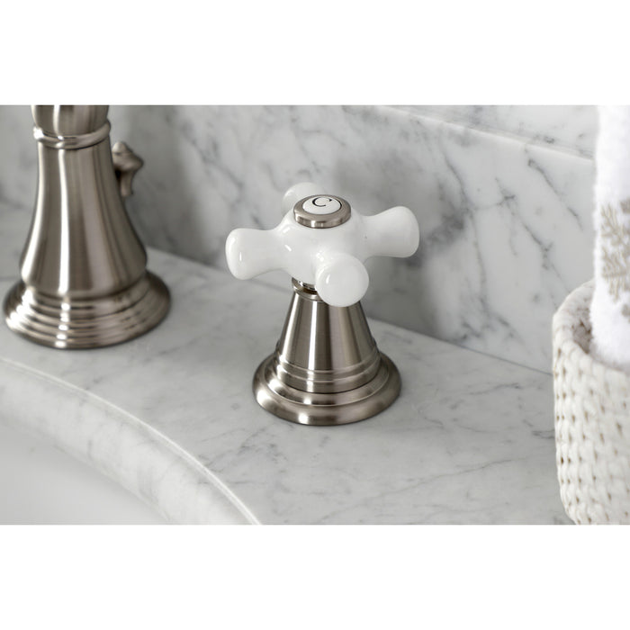 Kingston Heirloom FSC1978APX - American Classic Two-Handle 3-Hole Deck Mount Widespread Bathroom Faucet with Pop-Up Drain, Brushed Nickel