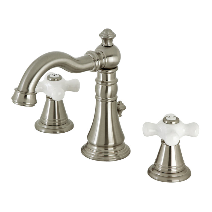 Kingston Heirloom FSC1978APX - American Classic Two-Handle 3-Hole Deck Mount Widespread Bathroom Faucet with Pop-Up Drain, Brushed Nickel