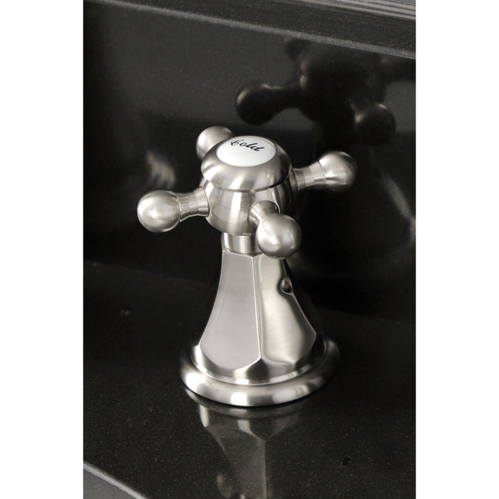 Kingston Heirloom FSC1978BX - Metropolitan Two-Handle 3-Hole Deck Mount Widespread Bathroom Faucet with Pop-Up Drain, Brushed Nickel