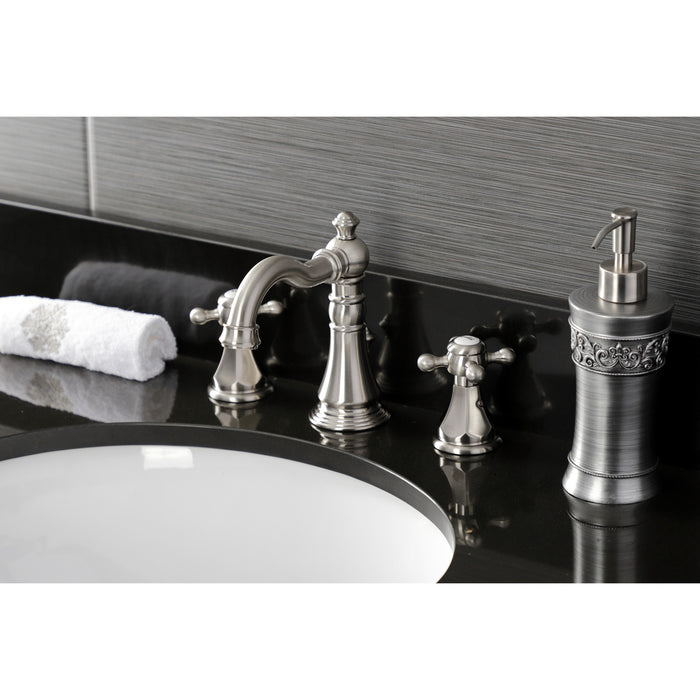 Kingston Heirloom FSC1978BX - Metropolitan Two-Handle 3-Hole Deck Mount Widespread Bathroom Faucet with Pop-Up Drain, Brushed Nickel