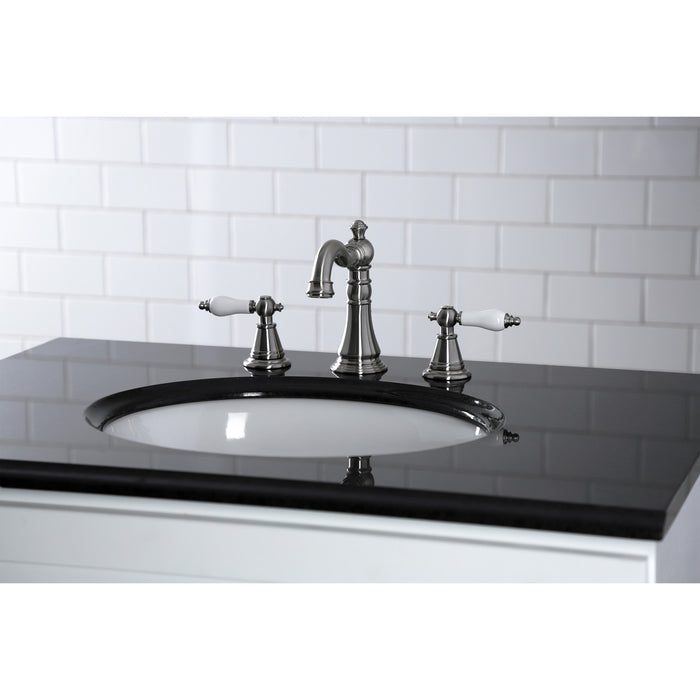 English Classic FSC1978PL Two-Handle 3-Hole Deck Mount Widespread Bathroom Faucet with Pop-Up Drain, Brushed Nickel