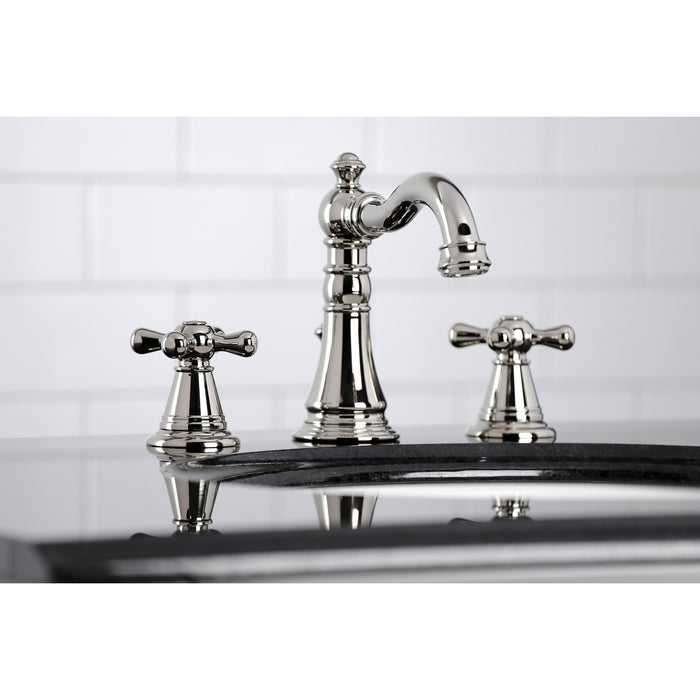 American Classic FSC1979AAX Two-Handle 3-Hole Deck Mount Widespread Bathroom Faucet with Brass Pop-Up, Polished Nickel