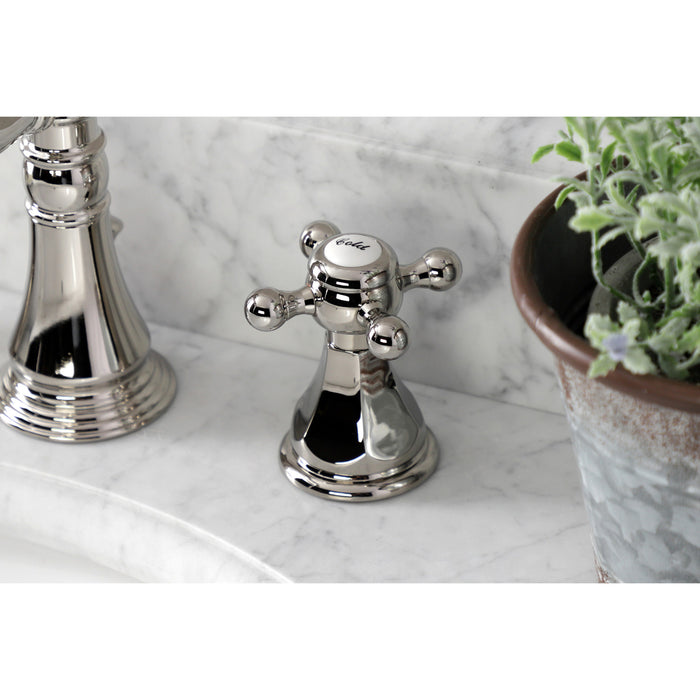Kingston Heirloom FSC1979BX - Metropolitan Two-Handle 3-Hole Deck Mount Widespread Bathroom Faucet with Brass Pop-Up, Polished Nickel