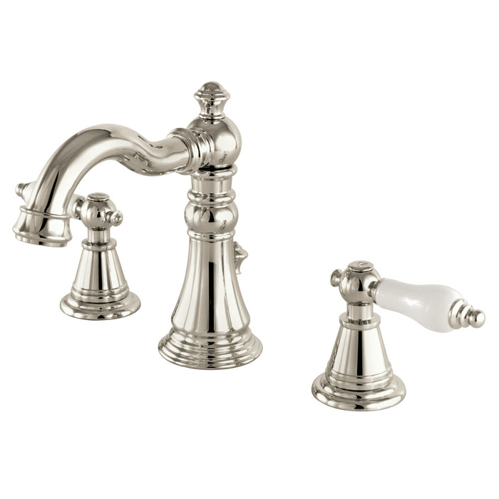 English Classic FSC1979PL Two-Handle 3-Hole Deck Mount Widespread Bathroom Faucet with Brass Pop-Up, Polished Nickel