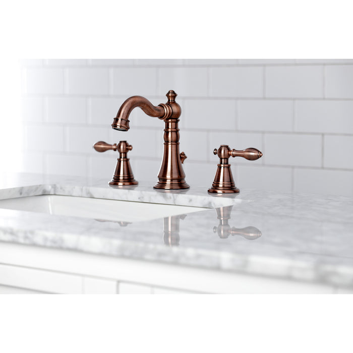 English Classic FSC197ALAC Two-Handle 3-Hole Deck Mount Widespread Bathroom Faucet with Brass Pop-Up, Antique Copper