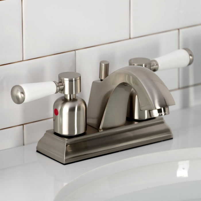 Paris FSC4648DPL Two-Handle 3-Hole Deck Mount 4" Centerset Bathroom Faucet with Pop-Up Drain, Brushed Nickel
